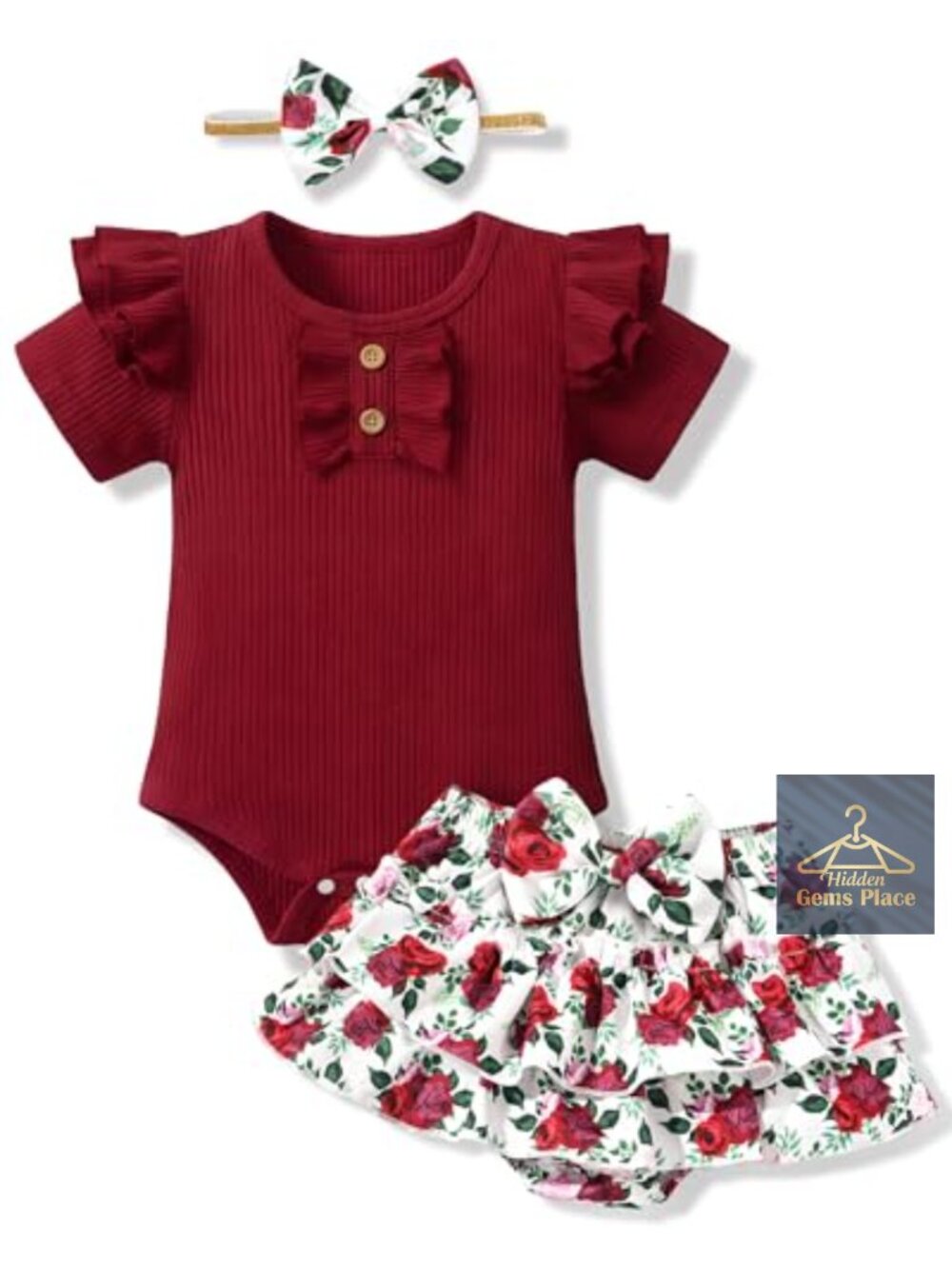 Baby Girl Summer Outfit Set with Headband - Cotton Blend Short Sleeve Romper